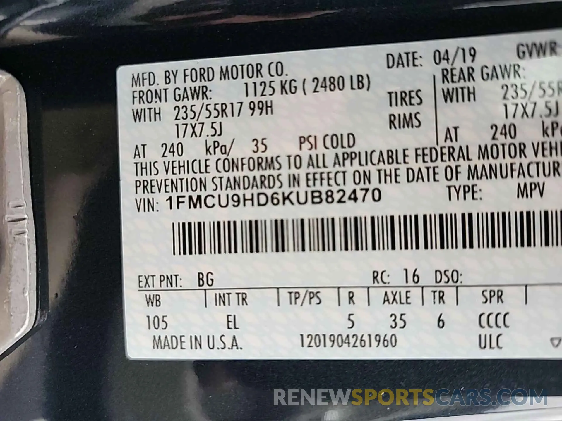 30 Photograph of a damaged car 1FMCU9HD6KUB82470 FORD ESCAPE 2019