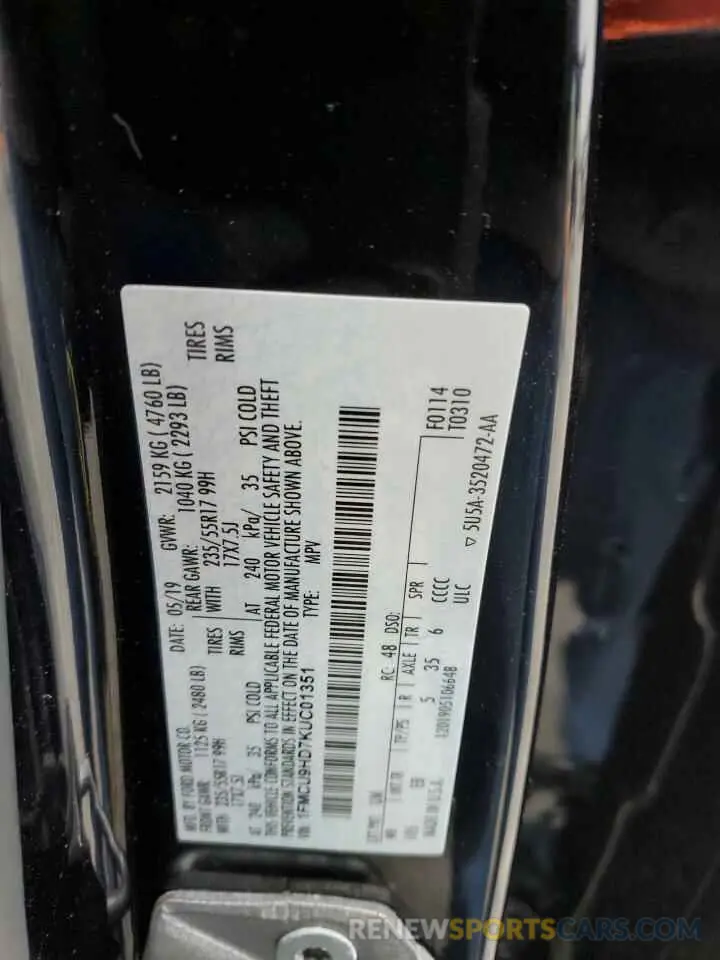 13 Photograph of a damaged car 1FMCU9HD7KUC01351 FORD ESCAPE 2019
