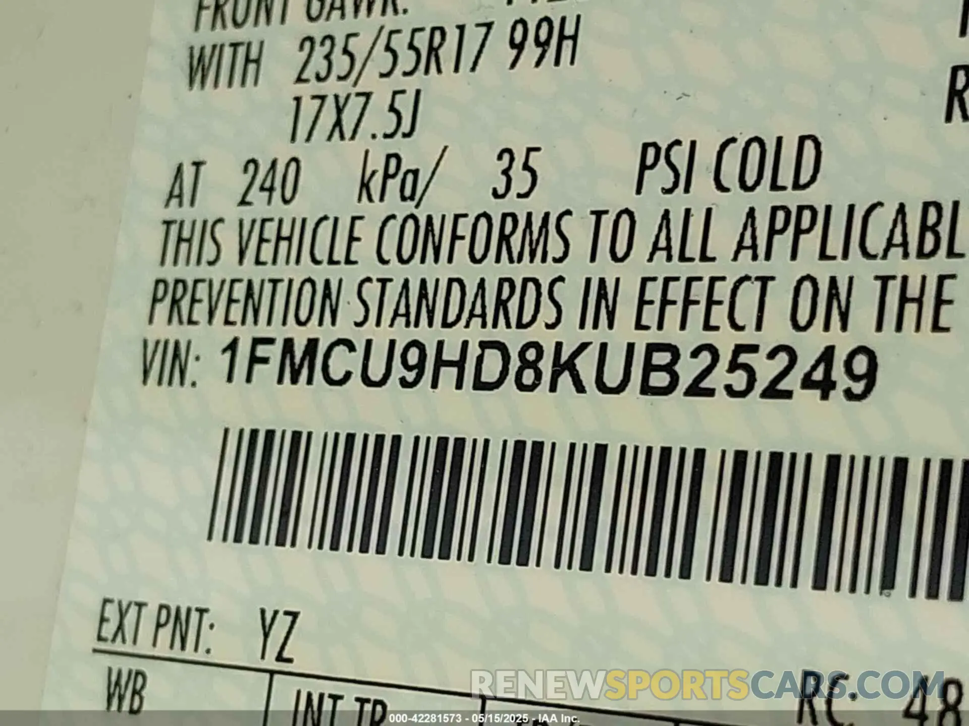 9 Photograph of a damaged car 1FMCU9HD8KUB25249 FORD ESCAPE 2019