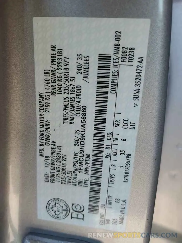 13 Photograph of a damaged car 1FMCU9HD9KUA56880 FORD ESCAPE 2019