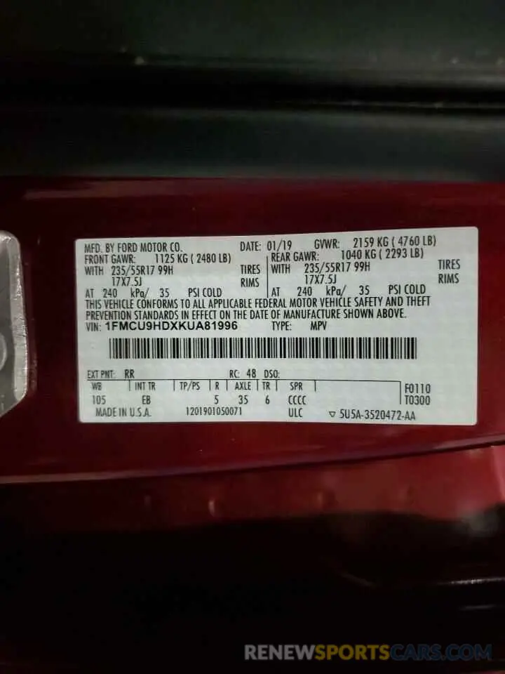 14 Photograph of a damaged car 1FMCU9HDXKUA81996 FORD ESCAPE 2019