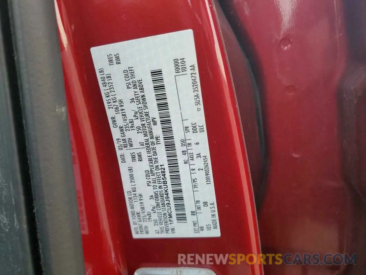 15 Photograph of a damaged car 1FMCU9J94KUB54821 FORD ESCAPE 2019