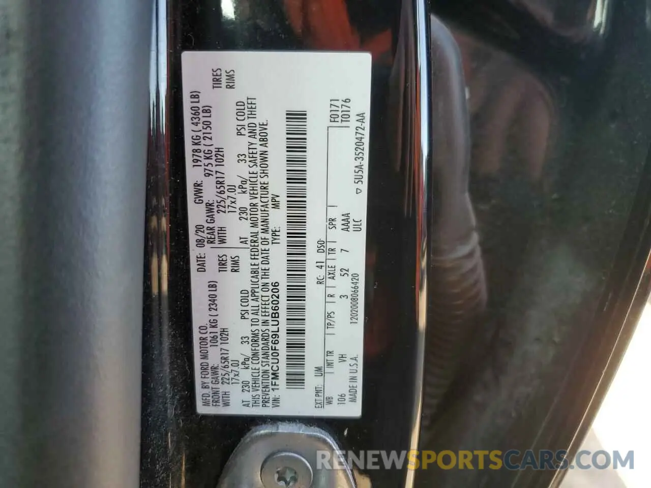 12 Photograph of a damaged car 1FMCU0F69LUB60206 FORD ESCAPE 2020