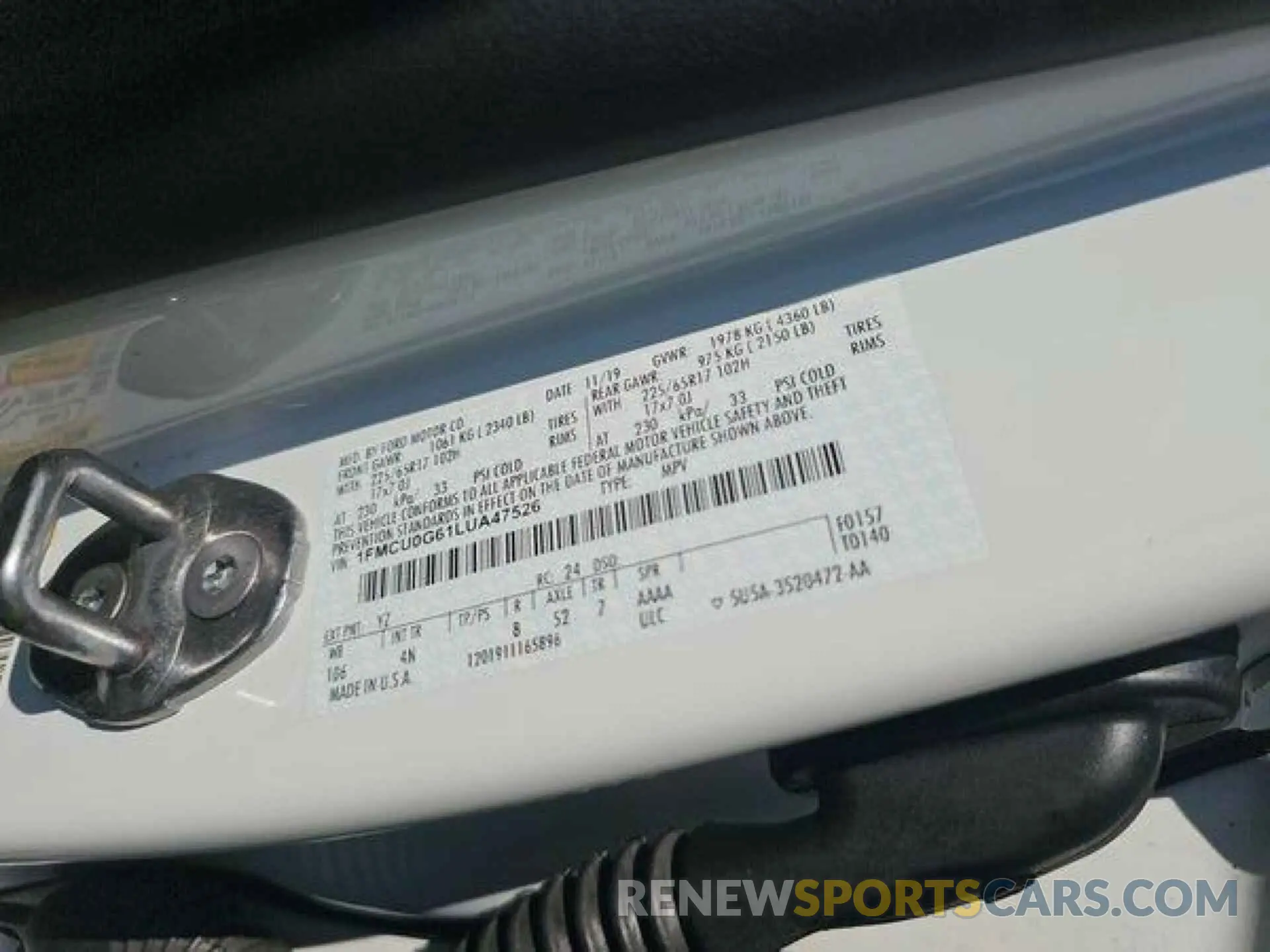 11 Photograph of a damaged car 1FMCU0G61LUA47526 FORD ESCAPE 2020