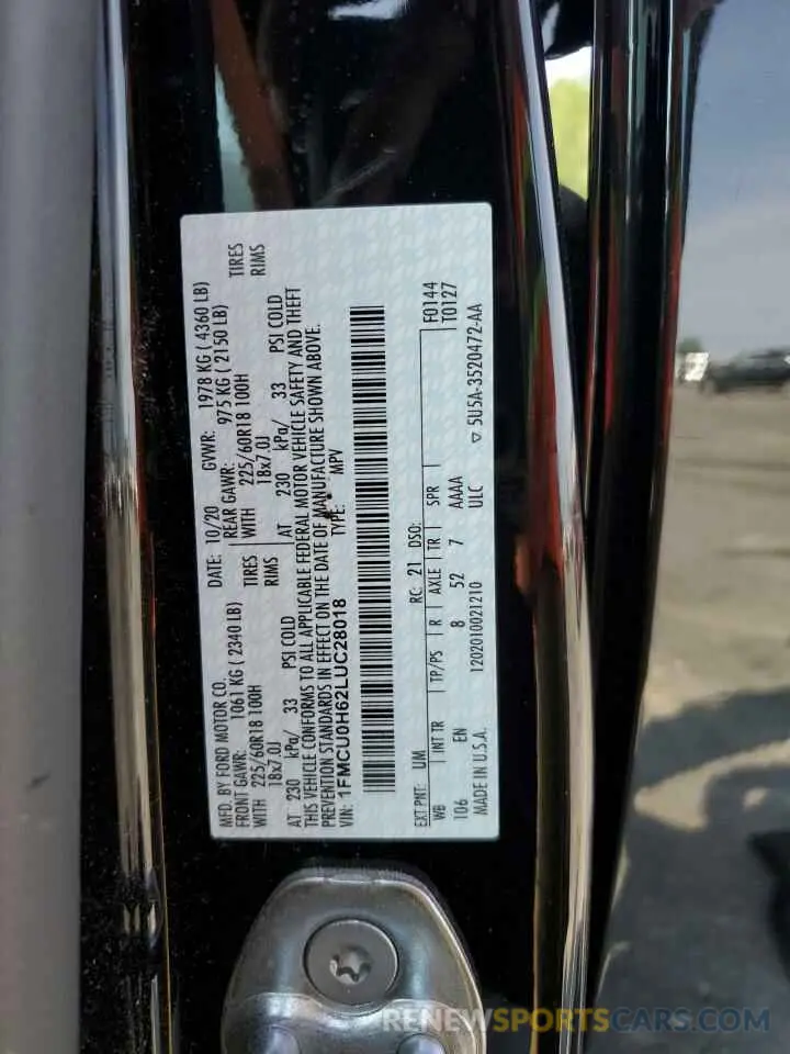 13 Photograph of a damaged car 1FMCU0H62LUC28018 FORD ESCAPE 2020