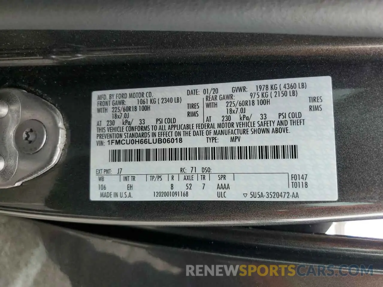 15 Photograph of a damaged car 1FMCU0H66LUB06018 FORD ESCAPE 2020
