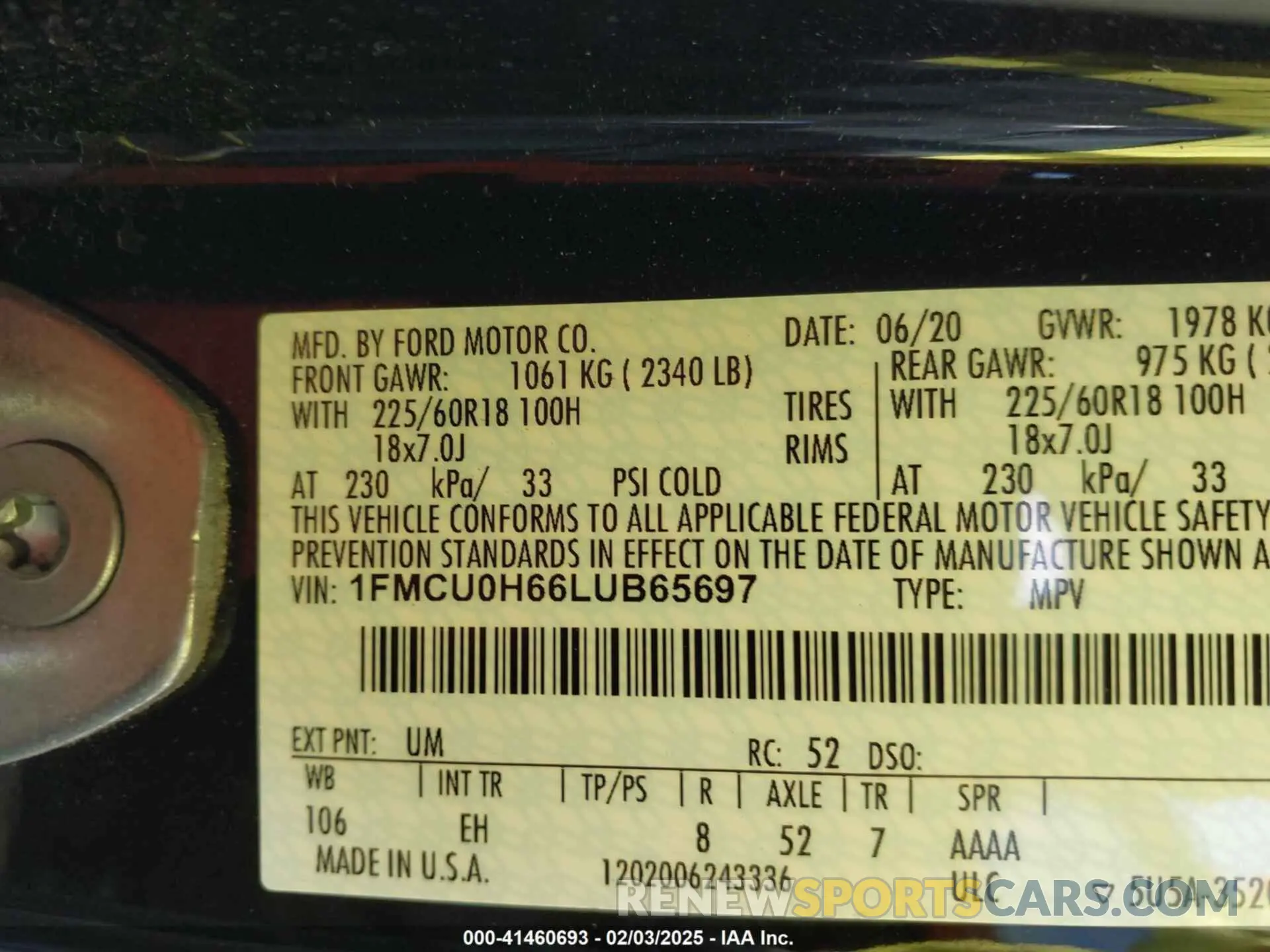 9 Photograph of a damaged car 1FMCU0H66LUB65697 FORD ESCAPE 2020