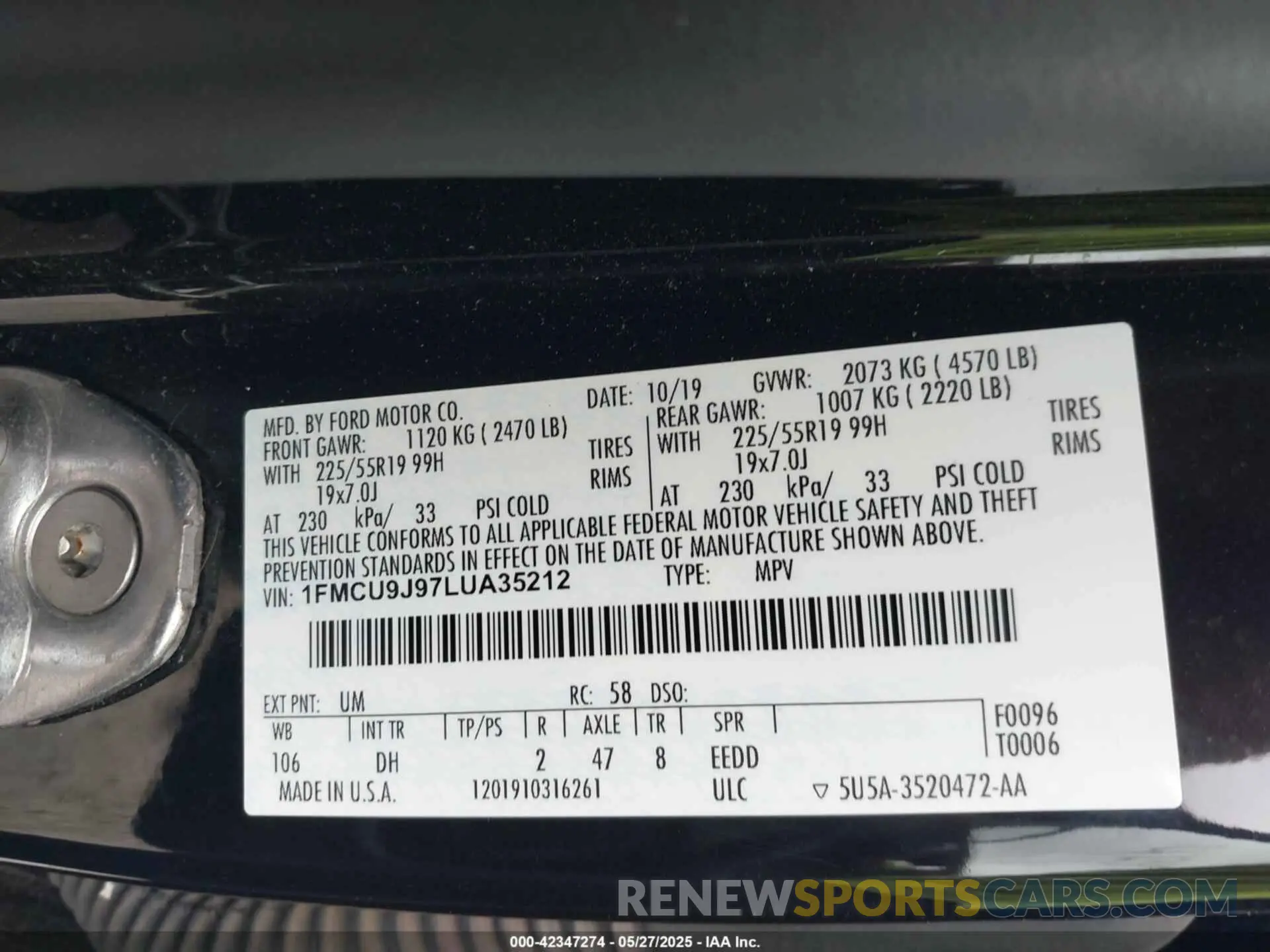 9 Photograph of a damaged car 1FMCU9J97LUA35212 FORD ESCAPE 2020