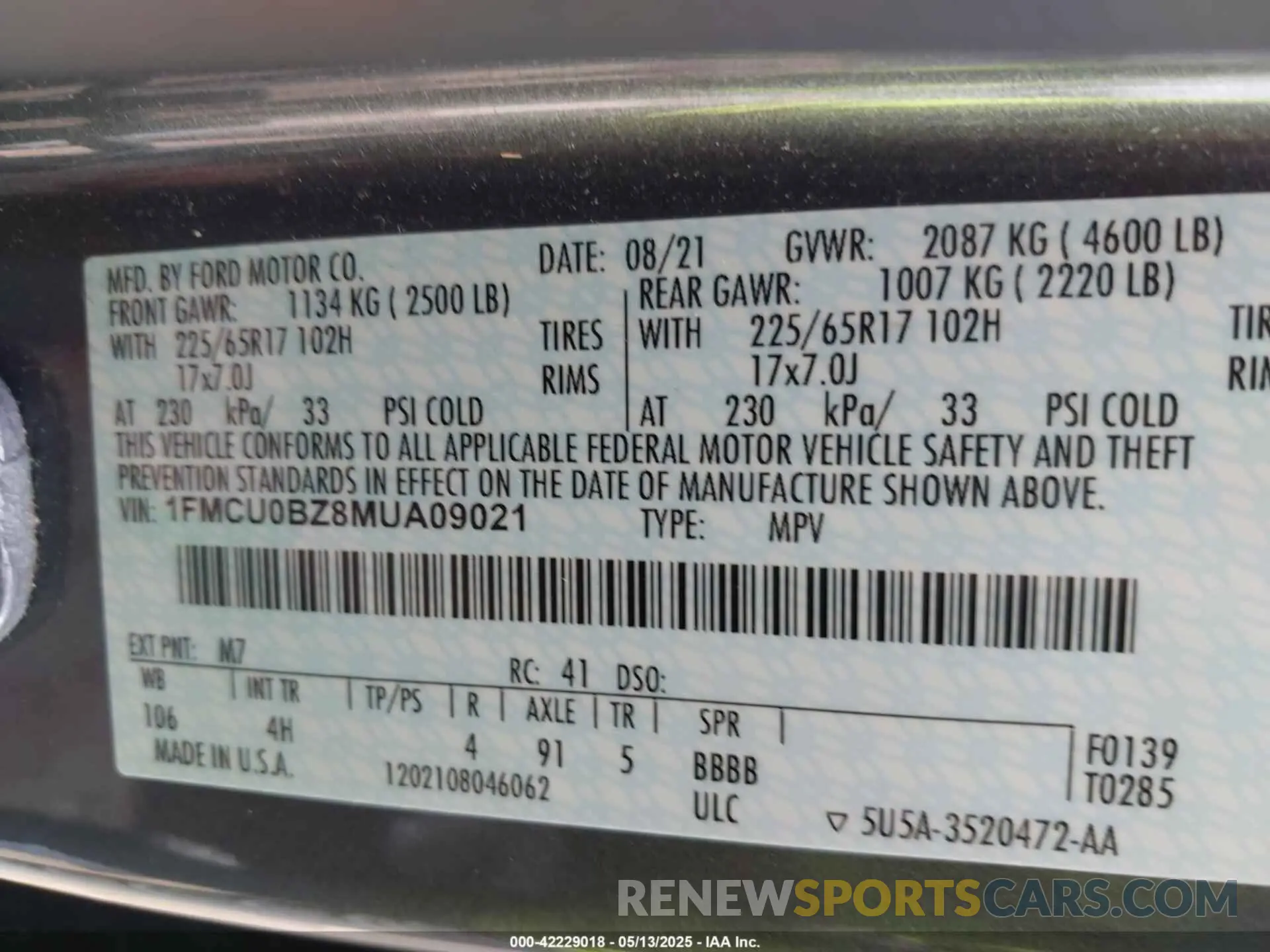 9 Photograph of a damaged car 1FMCU0BZ8MUA09021 FORD ESCAPE 2021