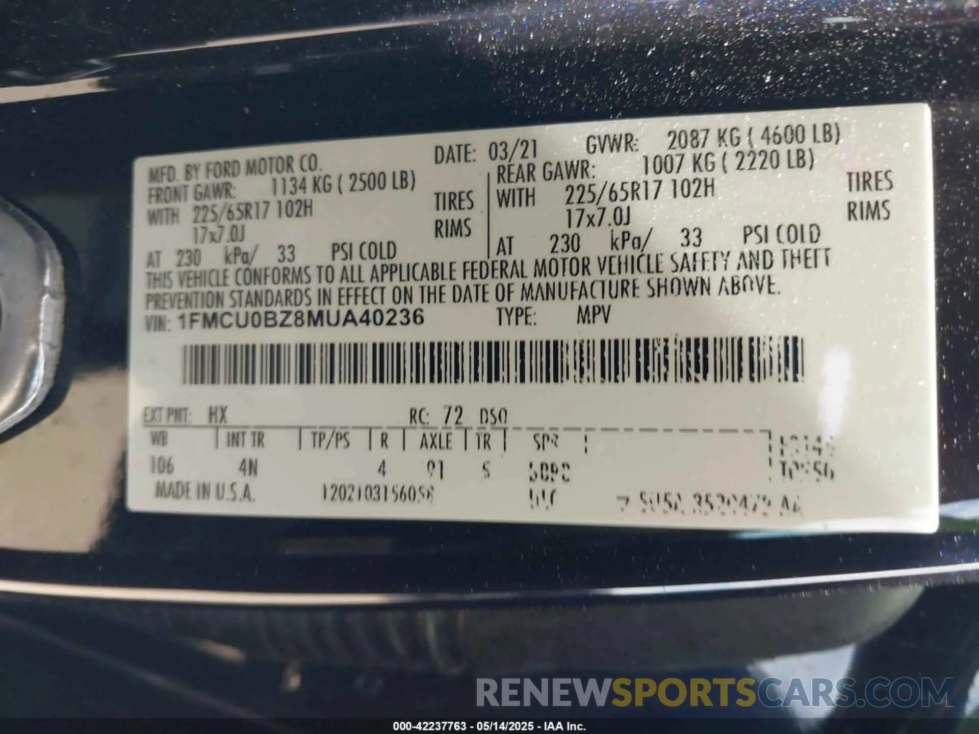 9 Photograph of a damaged car 1FMCU0BZ8MUA40236 FORD ESCAPE 2021
