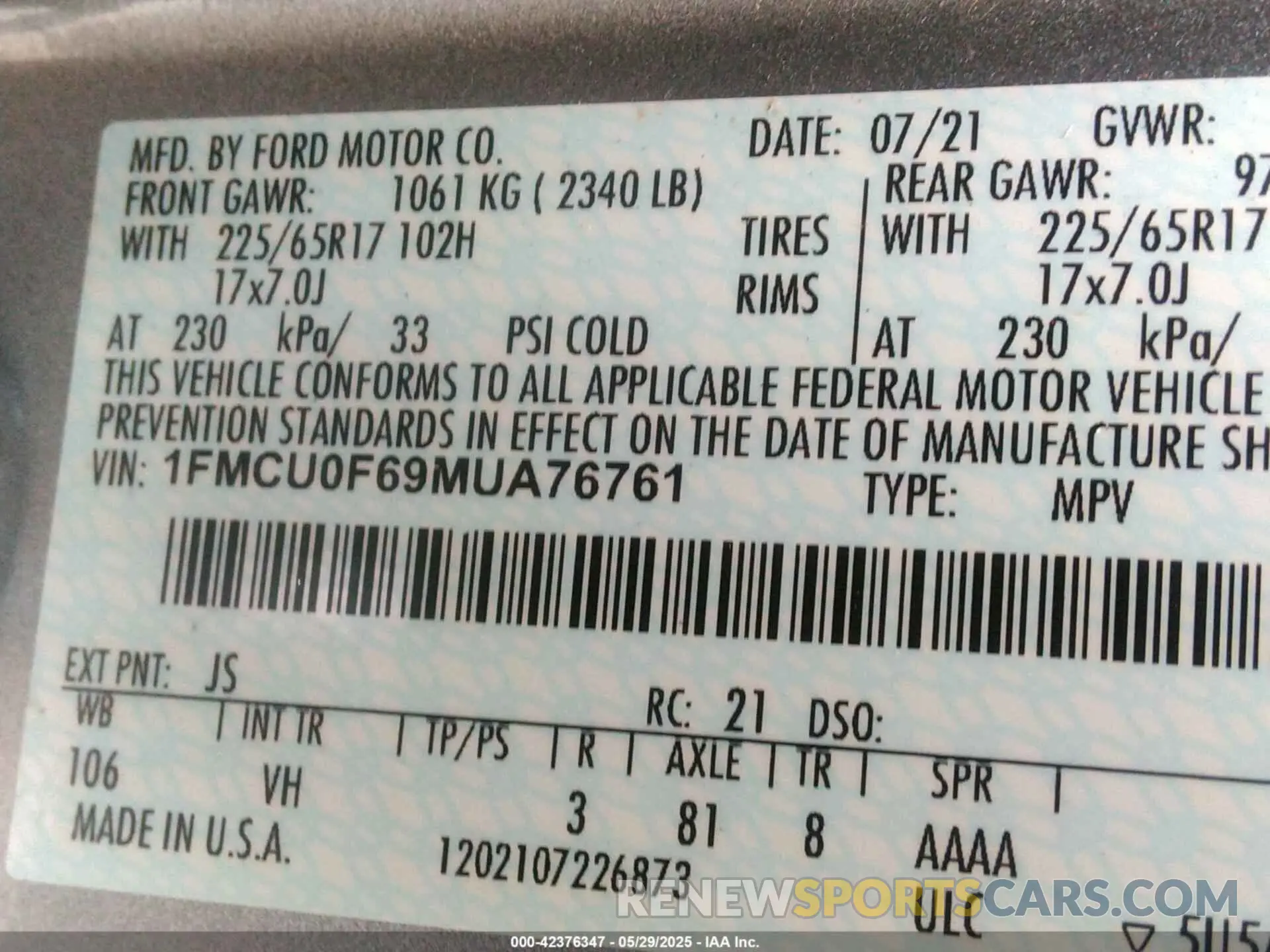9 Photograph of a damaged car 1FMCU0F69MUA76761 FORD ESCAPE 2021