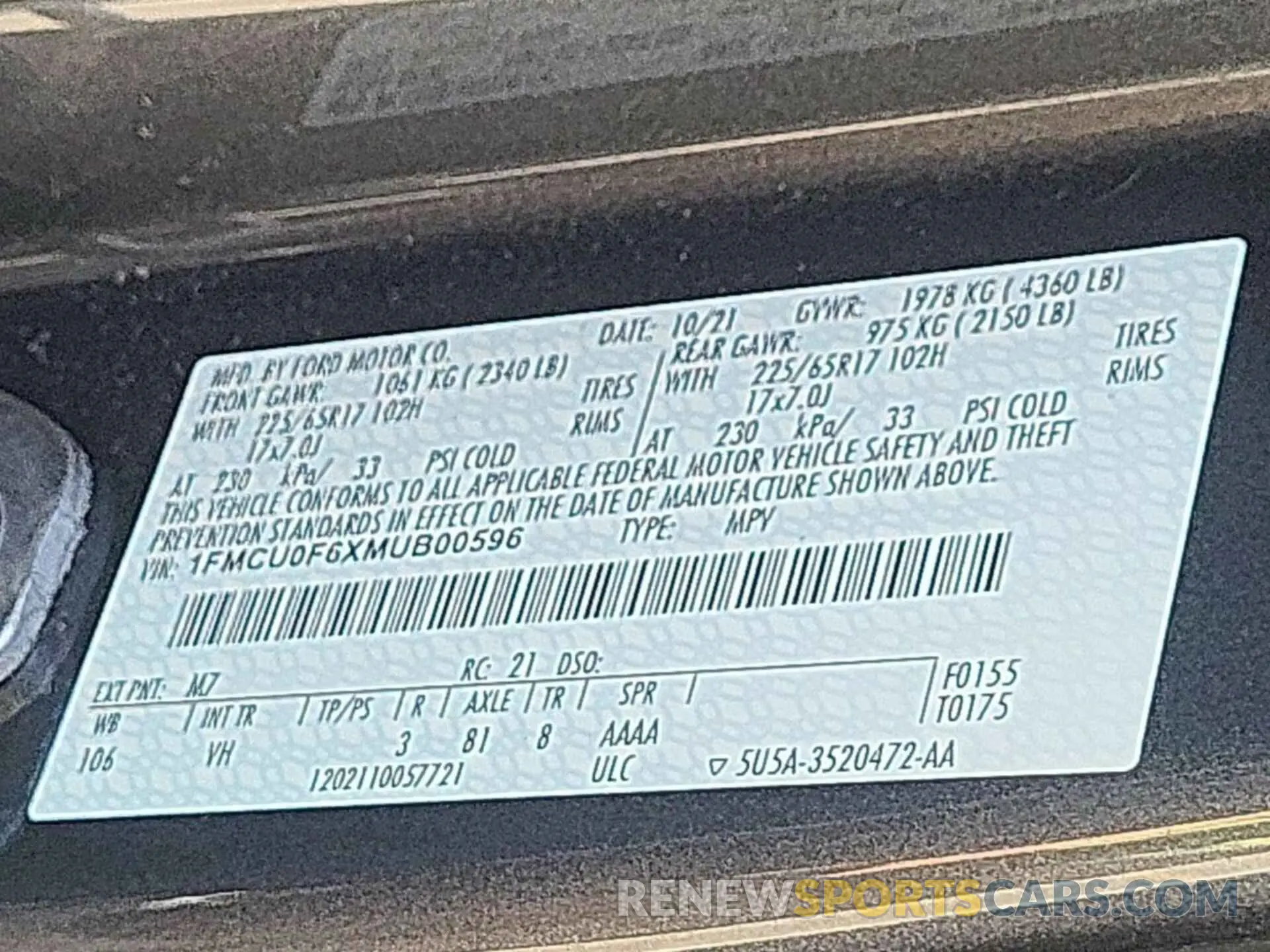 6 Photograph of a damaged car 1FMCU0F6XMUB00596 FORD ESCAPE 2021
