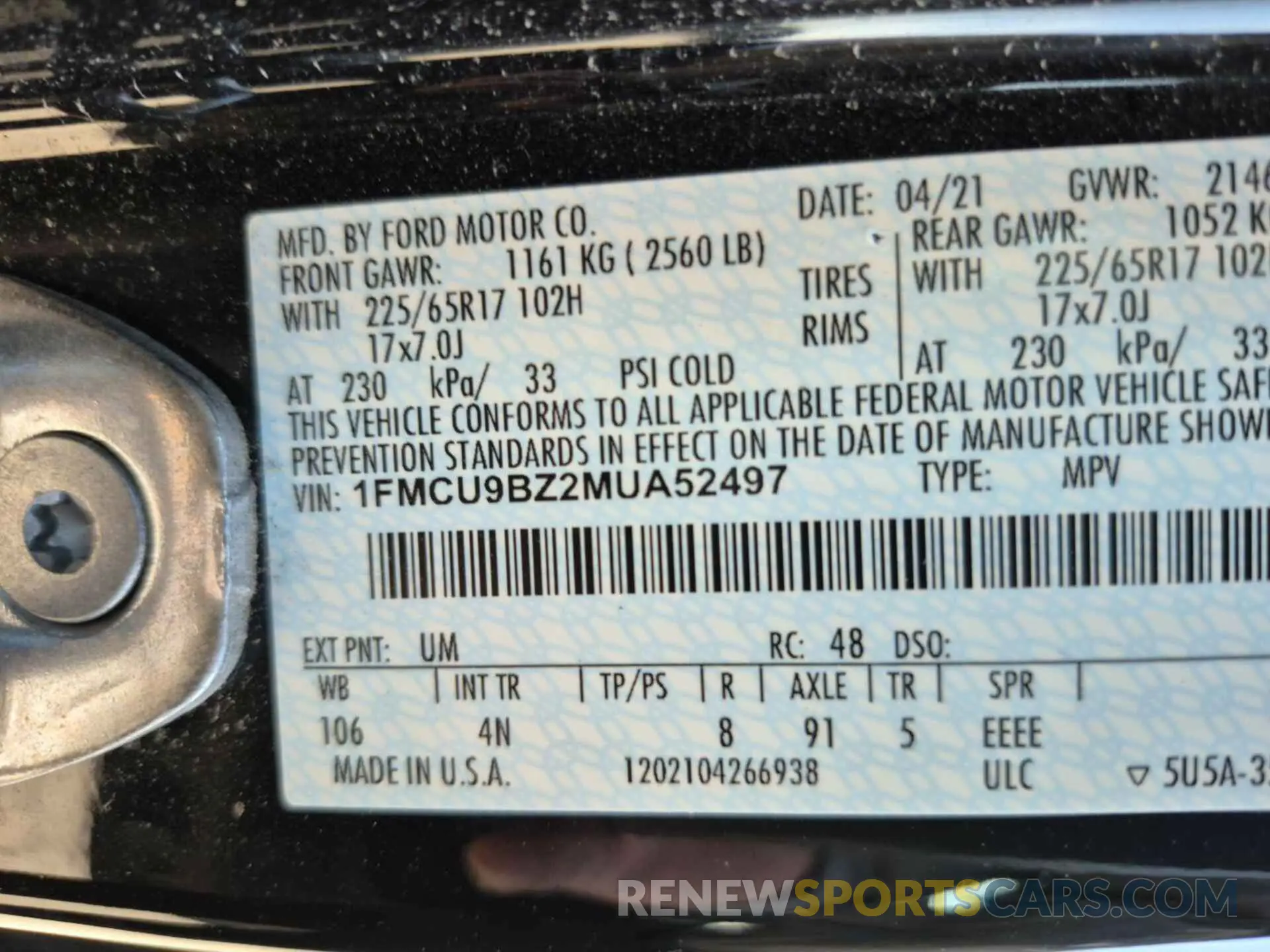 2 Photograph of a damaged car 1FMCU9BZ2MUA52497 FORD ESCAPE 2021