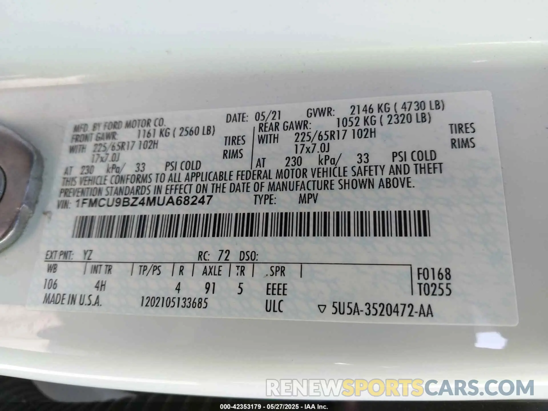 9 Photograph of a damaged car 1FMCU9BZ4MUA68247 FORD ESCAPE 2021