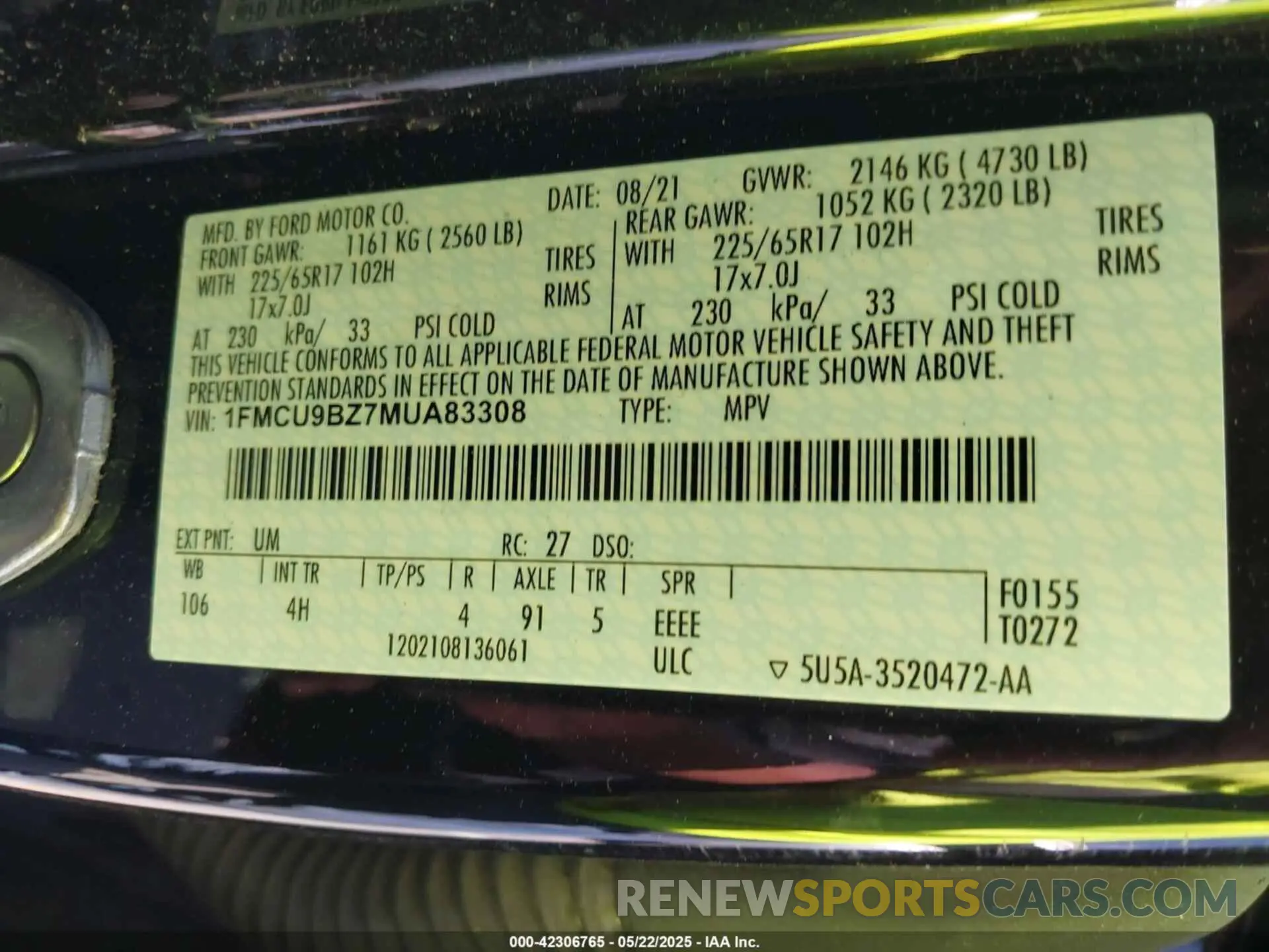 9 Photograph of a damaged car 1FMCU9BZ7MUA83308 FORD ESCAPE 2021