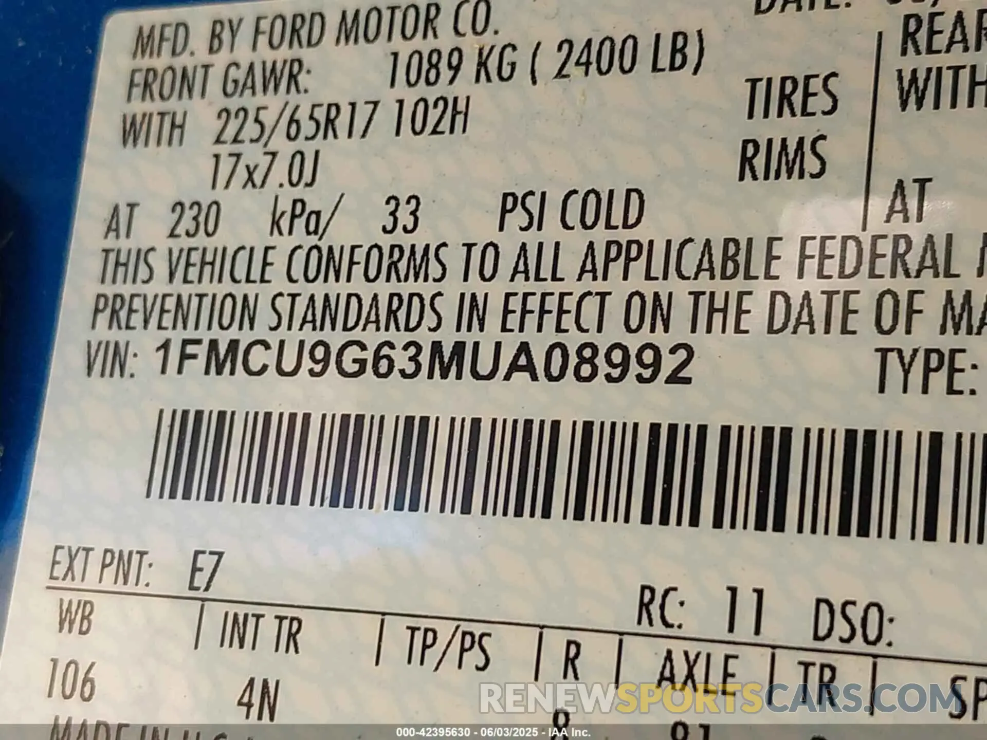 9 Photograph of a damaged car 1FMCU9G63MUA08992 FORD ESCAPE 2021