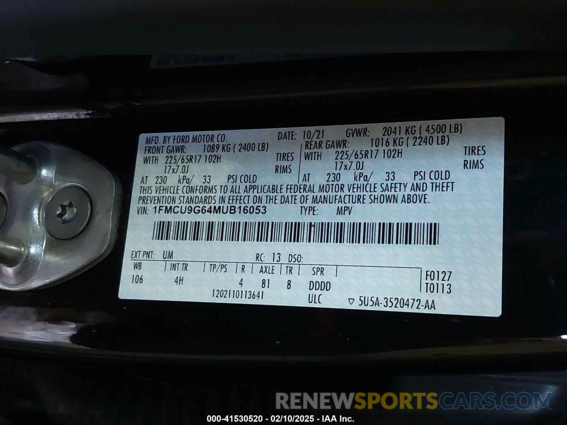 9 Photograph of a damaged car 1FMCU9G64MUB16053 FORD ESCAPE 2021