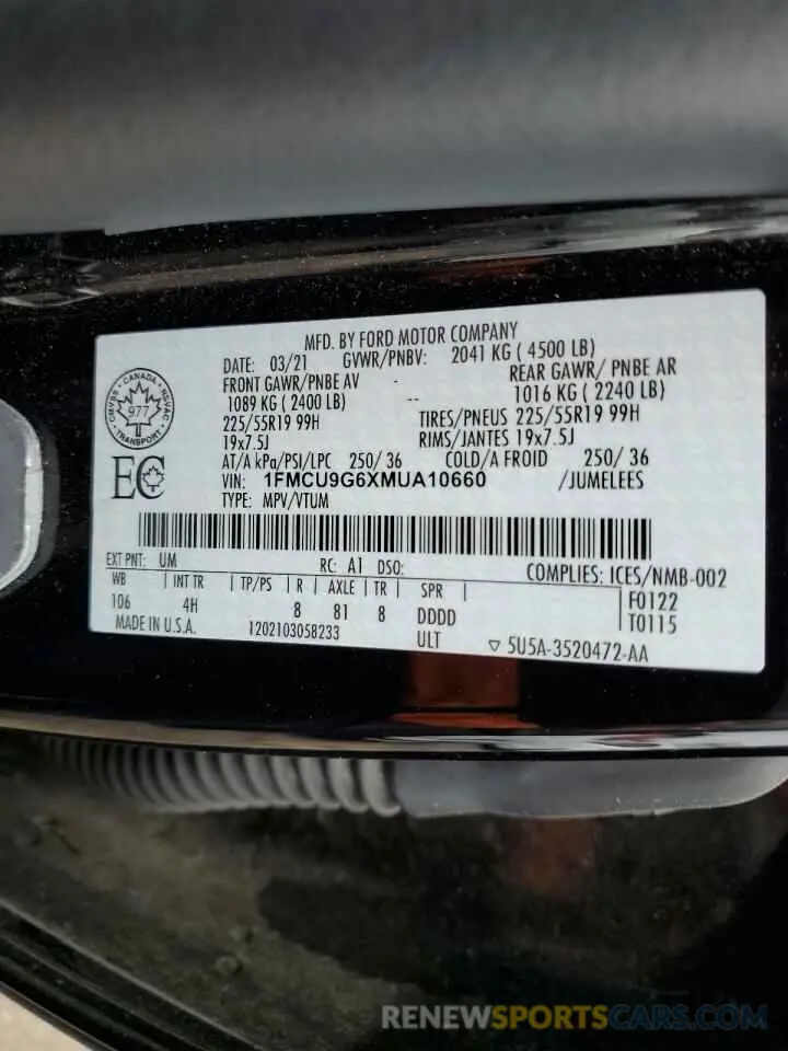14 Photograph of a damaged car 1FMCU9G6XMUA10660 FORD ESCAPE 2021