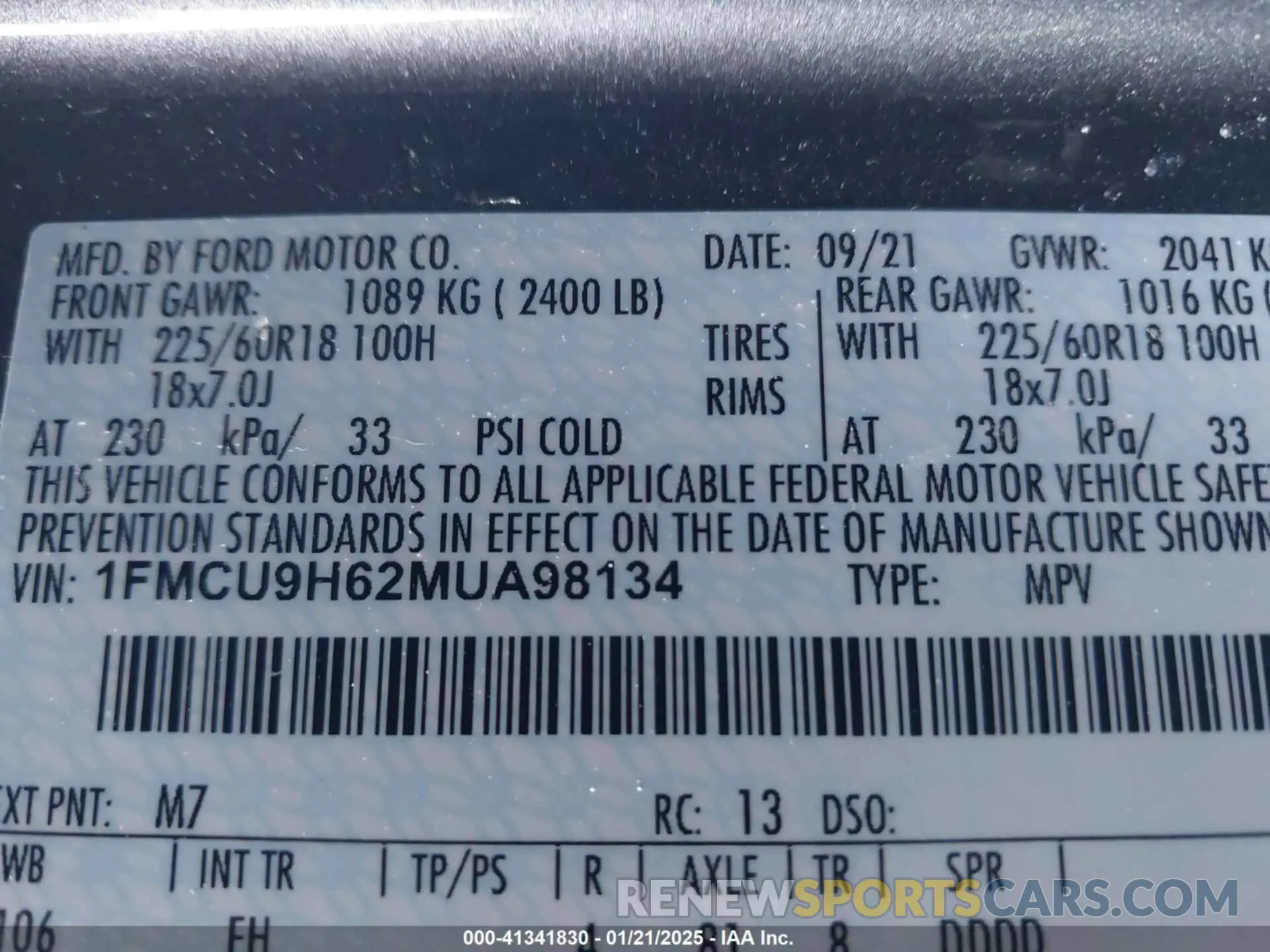 9 Photograph of a damaged car 1FMCU9H62MUA98134 FORD ESCAPE 2021
