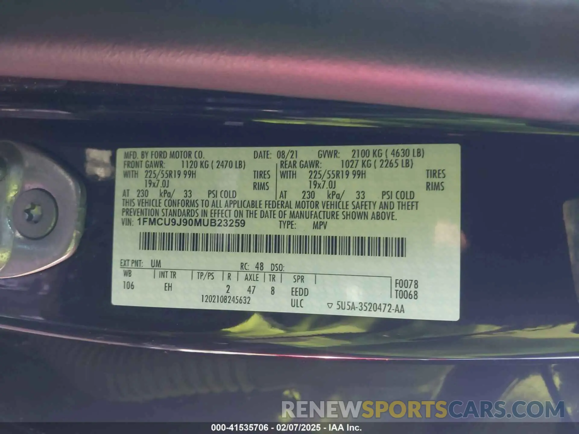 9 Photograph of a damaged car 1FMCU9J90MUB23259 FORD ESCAPE 2021