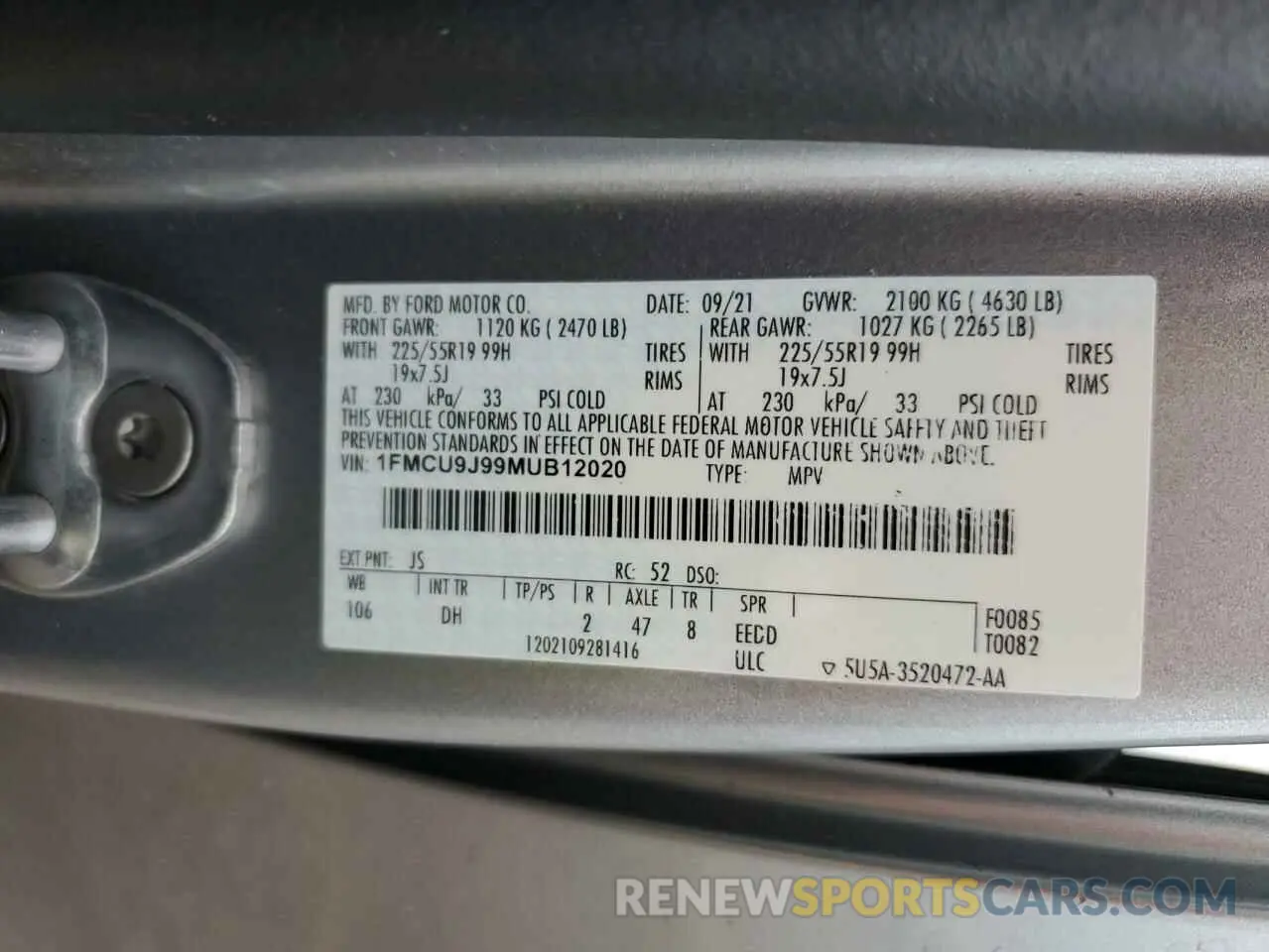 14 Photograph of a damaged car 1FMCU9J99MUB12020 FORD ESCAPE 2021