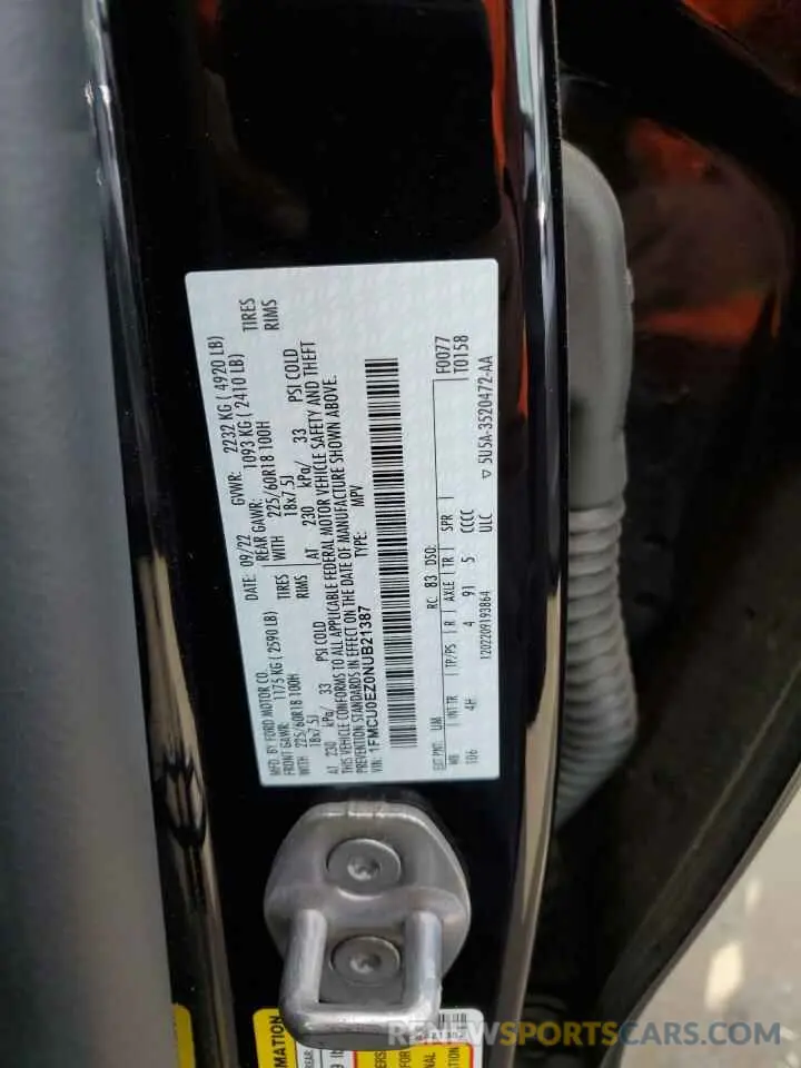 12 Photograph of a damaged car 1FMCU0EZ0NUB21387 FORD ESCAPE 2022