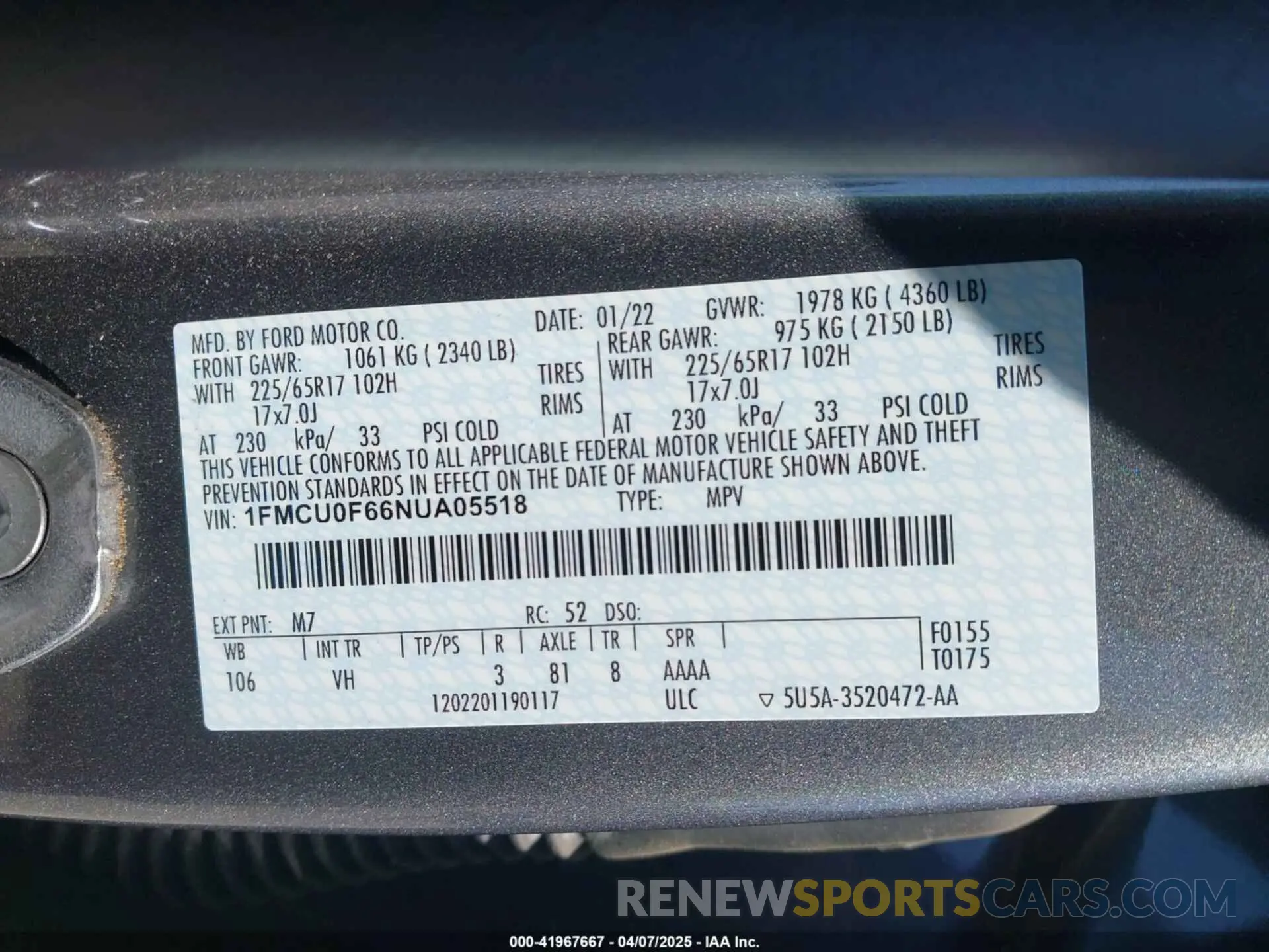 9 Photograph of a damaged car 1FMCU0F66NUA05518 FORD ESCAPE 2022