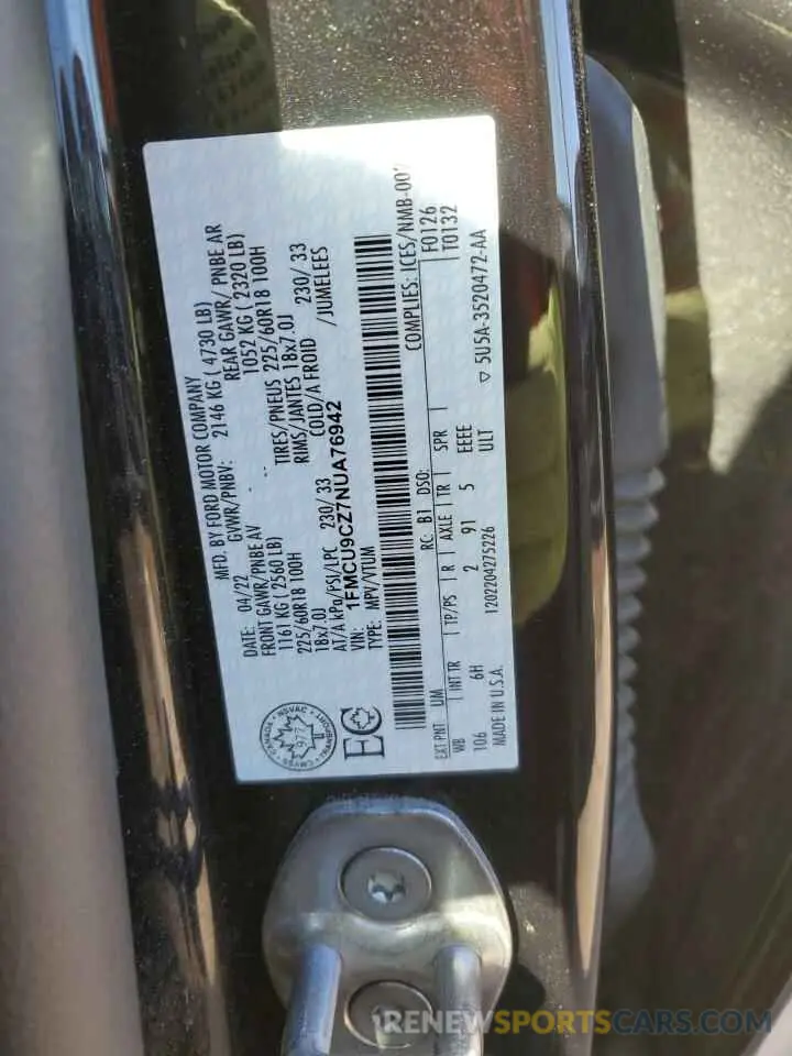 13 Photograph of a damaged car 1FMCU9CZ7NUA76942 FORD ESCAPE 2022
