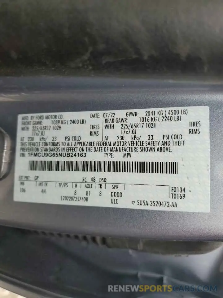 14 Photograph of a damaged car 1FMCU9G65NUB24163 FORD ESCAPE 2022