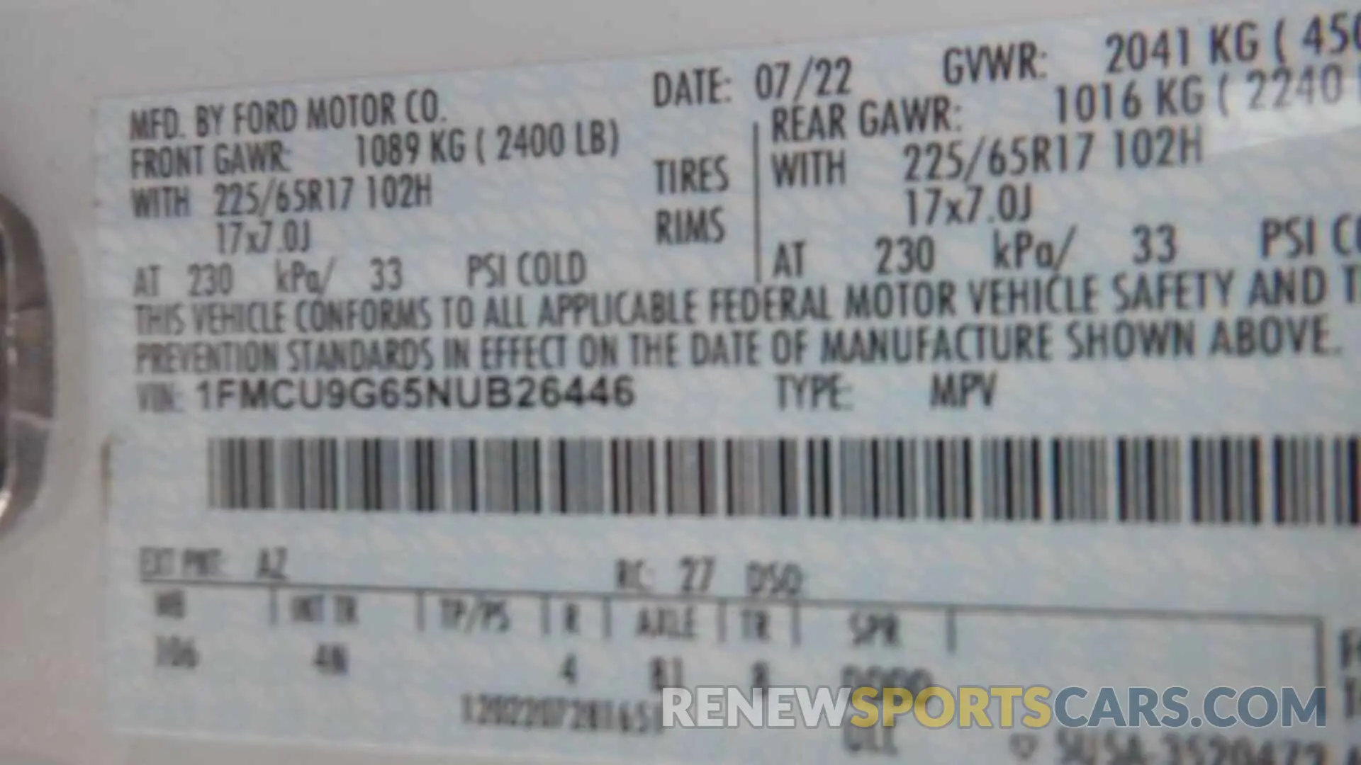 12 Photograph of a damaged car 1FMCU9G65NUB26446 FORD ESCAPE 2022