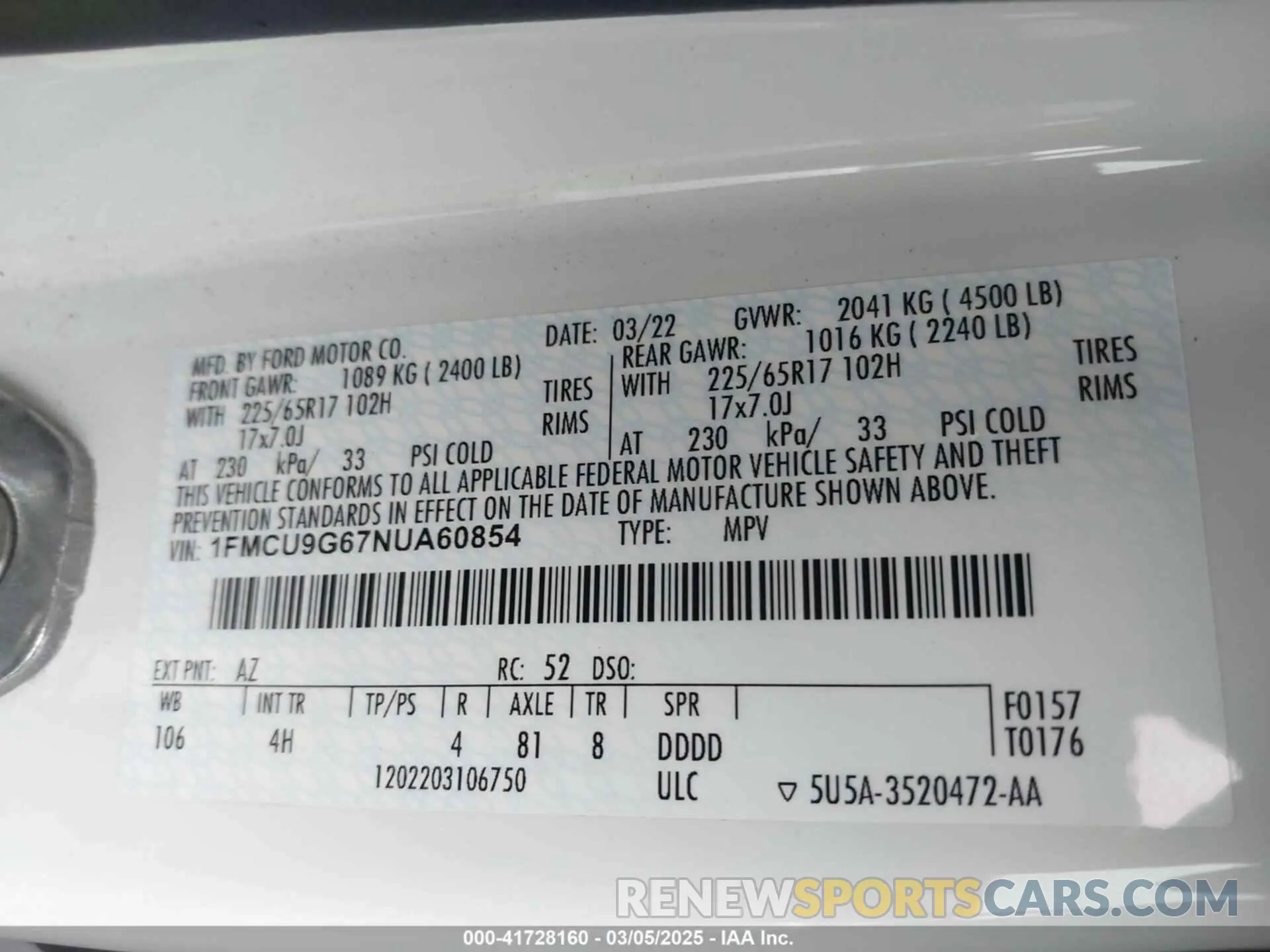 9 Photograph of a damaged car 1FMCU9G67NUA60854 FORD ESCAPE 2022