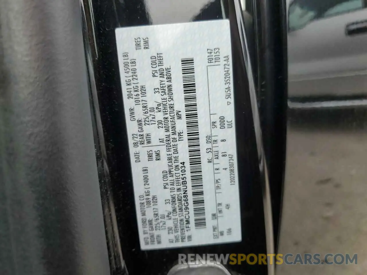 13 Photograph of a damaged car 1FMCU9G68NUB51034 FORD ESCAPE 2022