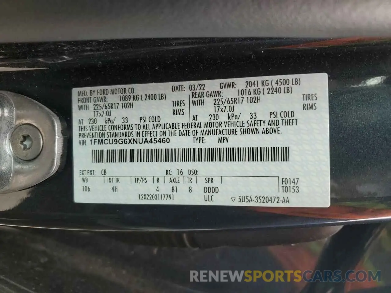 15 Photograph of a damaged car 1FMCU9G6XNUA45460 FORD ESCAPE 2022