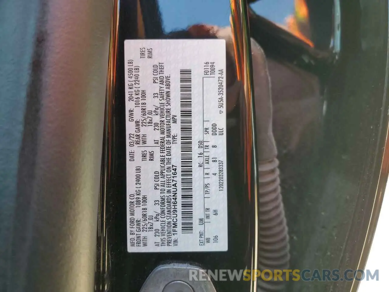 13 Photograph of a damaged car 1FMCU9H64NUA71647 FORD ESCAPE 2022