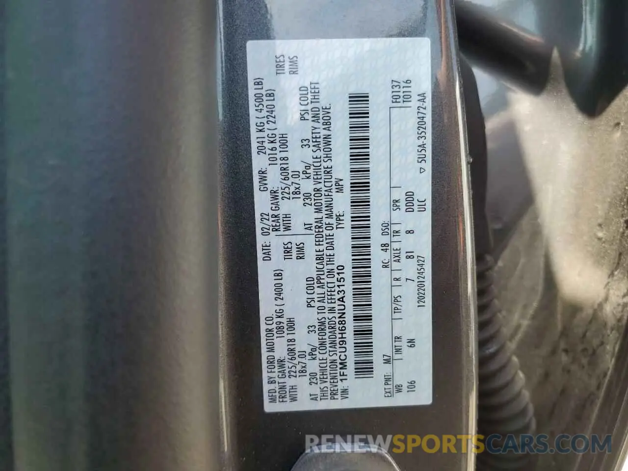 13 Photograph of a damaged car 1FMCU9H68NUA31510 FORD ESCAPE 2022