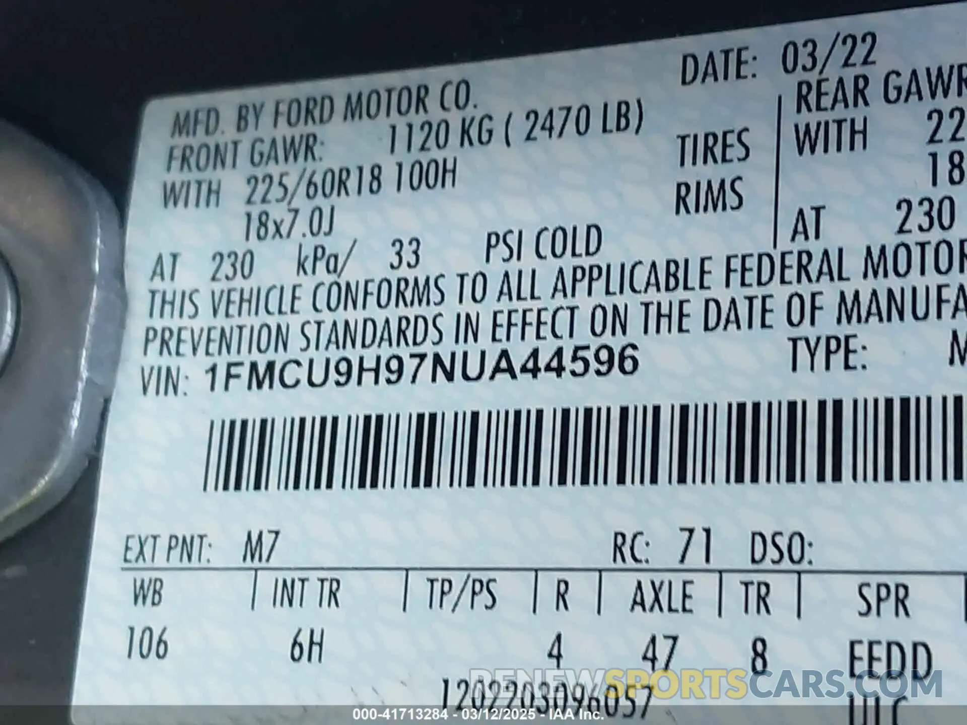 9 Photograph of a damaged car 1FMCU9H97NUA44596 FORD ESCAPE 2022