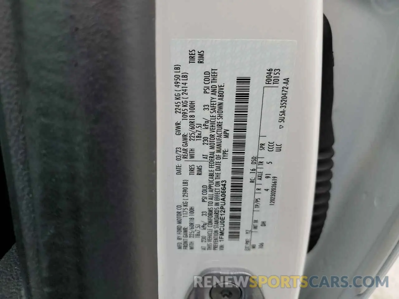 13 Photograph of a damaged car 1FMCU0E12PUA06643 FORD ESCAPE 2023