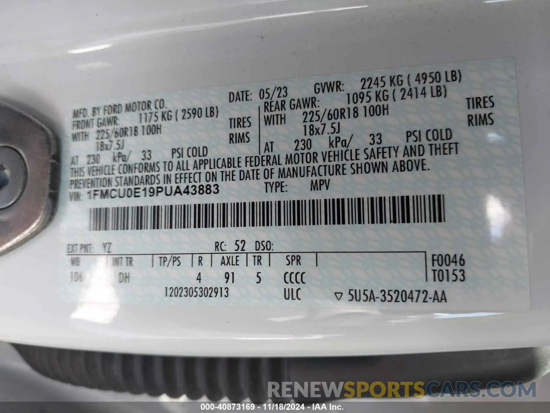 9 Photograph of a damaged car 1FMCU0E19PUA43883 FORD ESCAPE 2023
