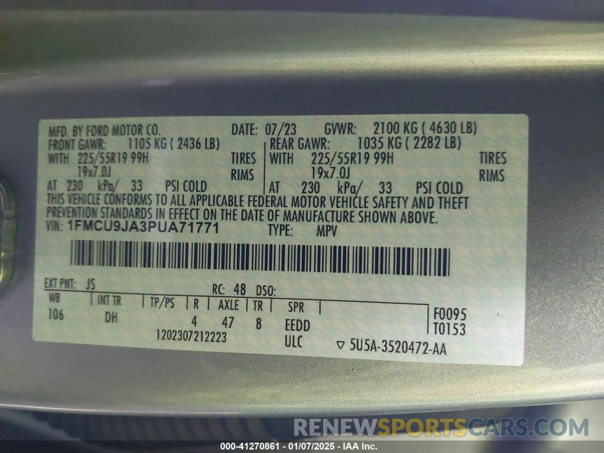 9 Photograph of a damaged car 1FMCU9JA3PUA71771 FORD ESCAPE 2023