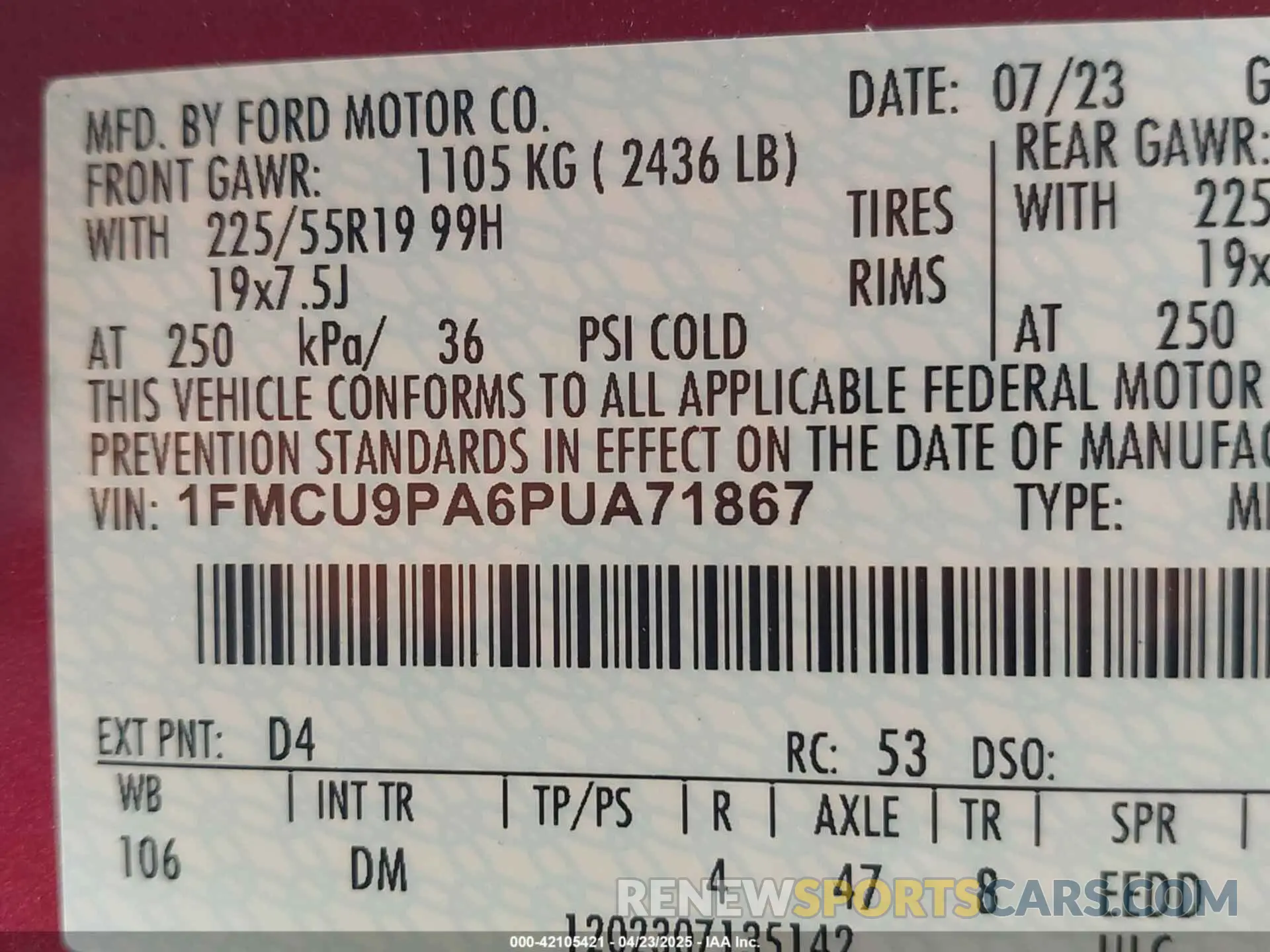 9 Photograph of a damaged car 1FMCU9PA6PUA71867 FORD ESCAPE 2023