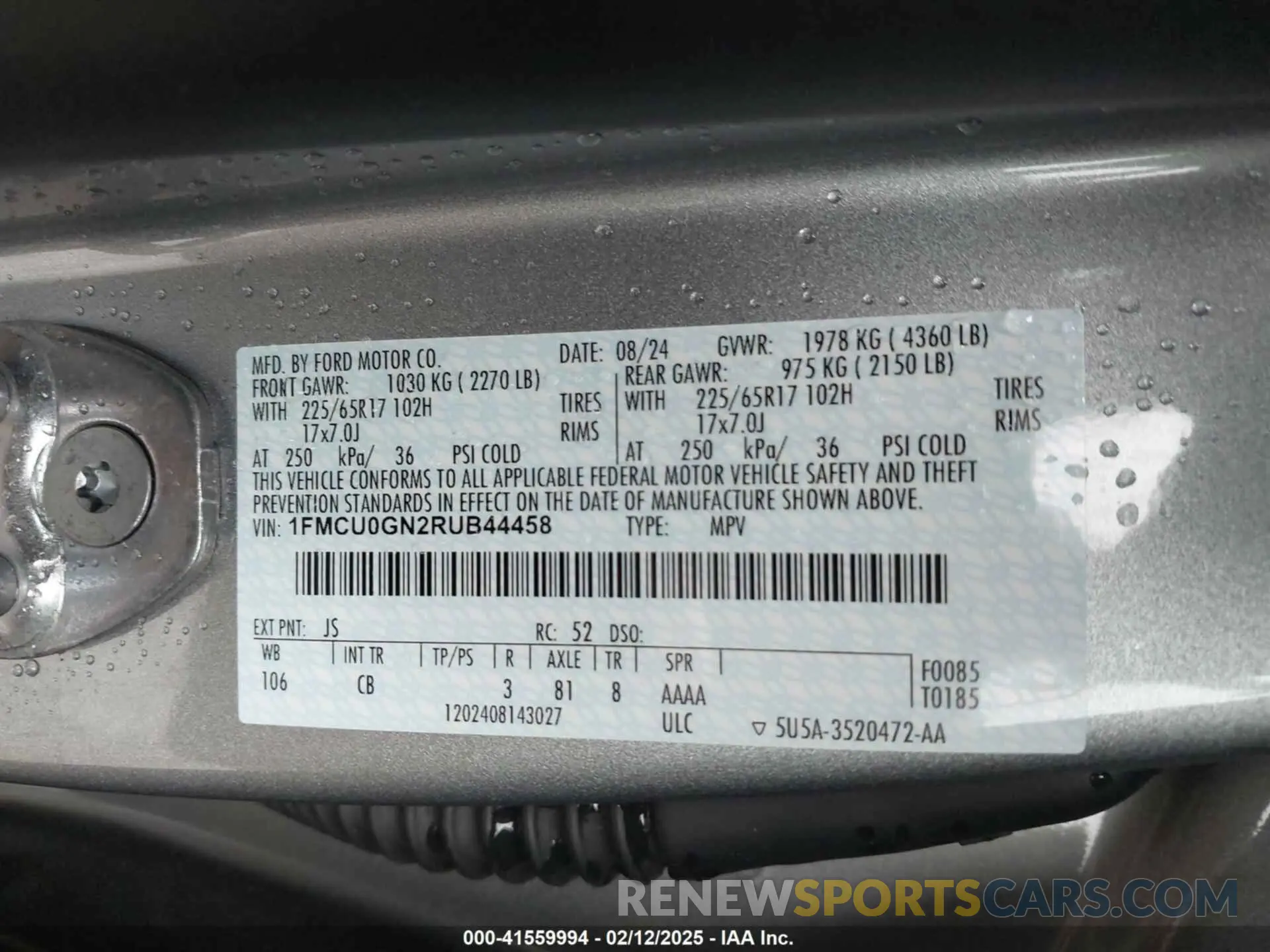 9 Photograph of a damaged car 1FMCU0GN2RUB44458 FORD ESCAPE 2024
