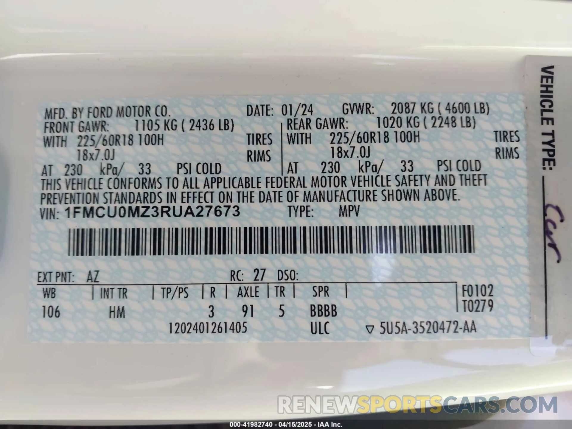 9 Photograph of a damaged car 1FMCU0MZ3RUA27673 FORD ESCAPE 2024