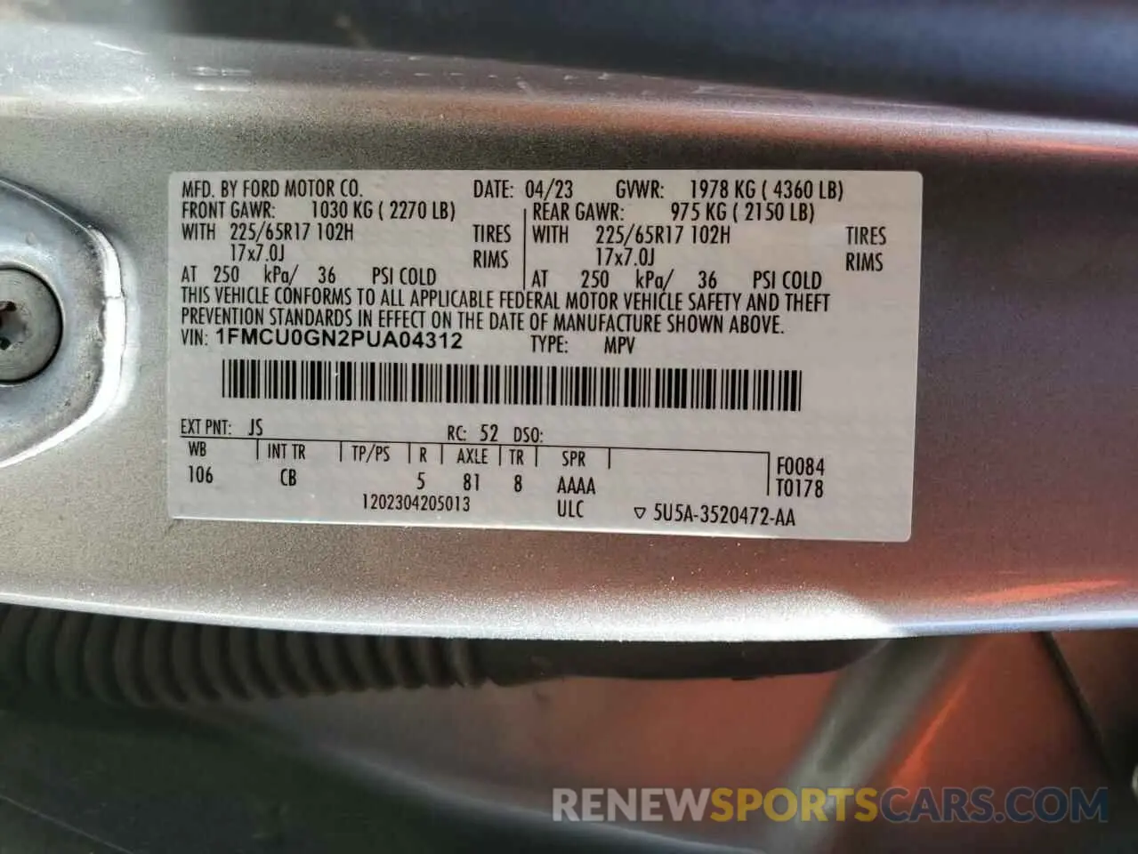 13 Photograph of a damaged car 1FMCU0GN2PUA04312 FORD ESCAPE ACT 2023