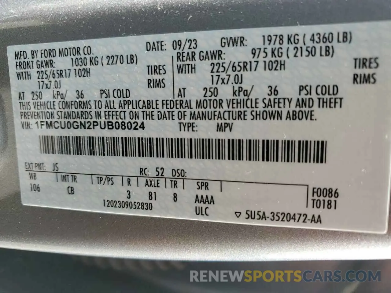 13 Photograph of a damaged car 1FMCU0GN2PUB08024 FORD ESCAPE ACT 2023