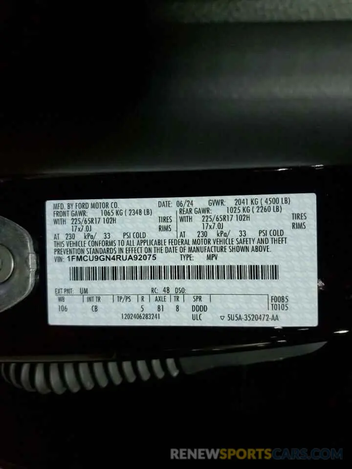 14 Photograph of a damaged car 1FMCU9GN4RUA92075 FORD ESCAPE ACT 2024