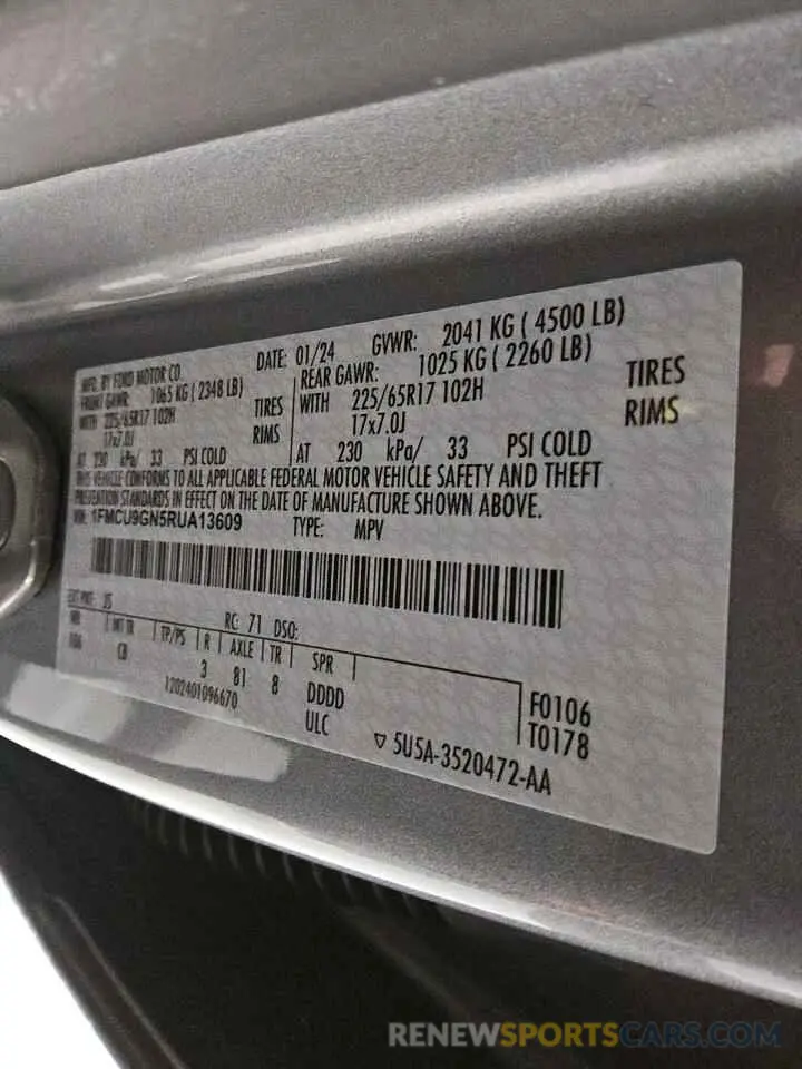 13 Photograph of a damaged car 1FMCU9GN5RUA13609 FORD ESCAPE ACT 2024