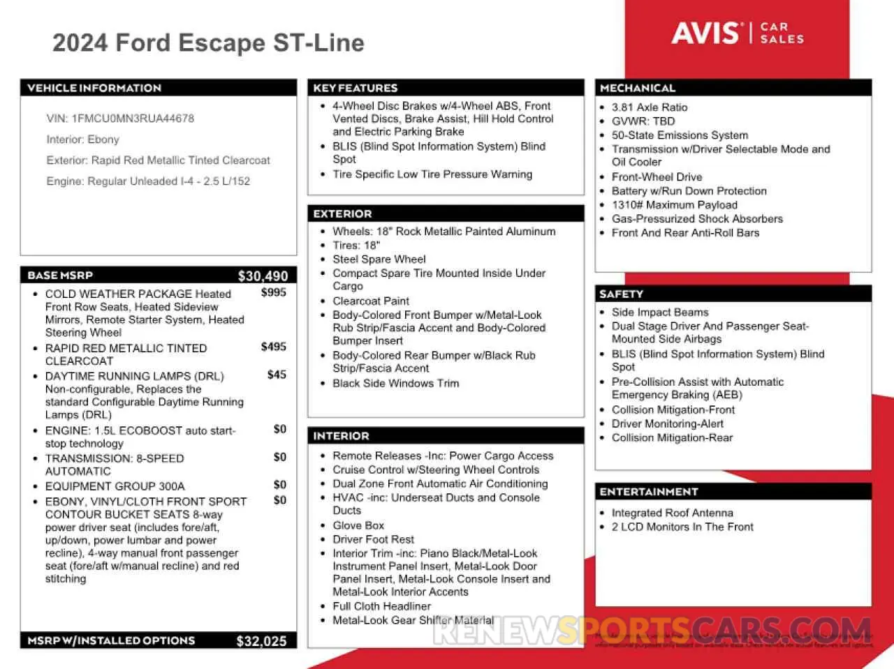 13 Photograph of a damaged car 1FMCU0MN3RUA44678 FORD ESCAPE ST 2024