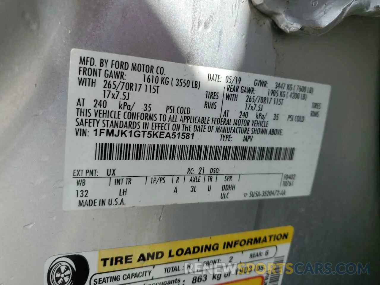 14 Photograph of a damaged car 1FMJK1GT5KEA51581 FORD EXPEDITION 2019