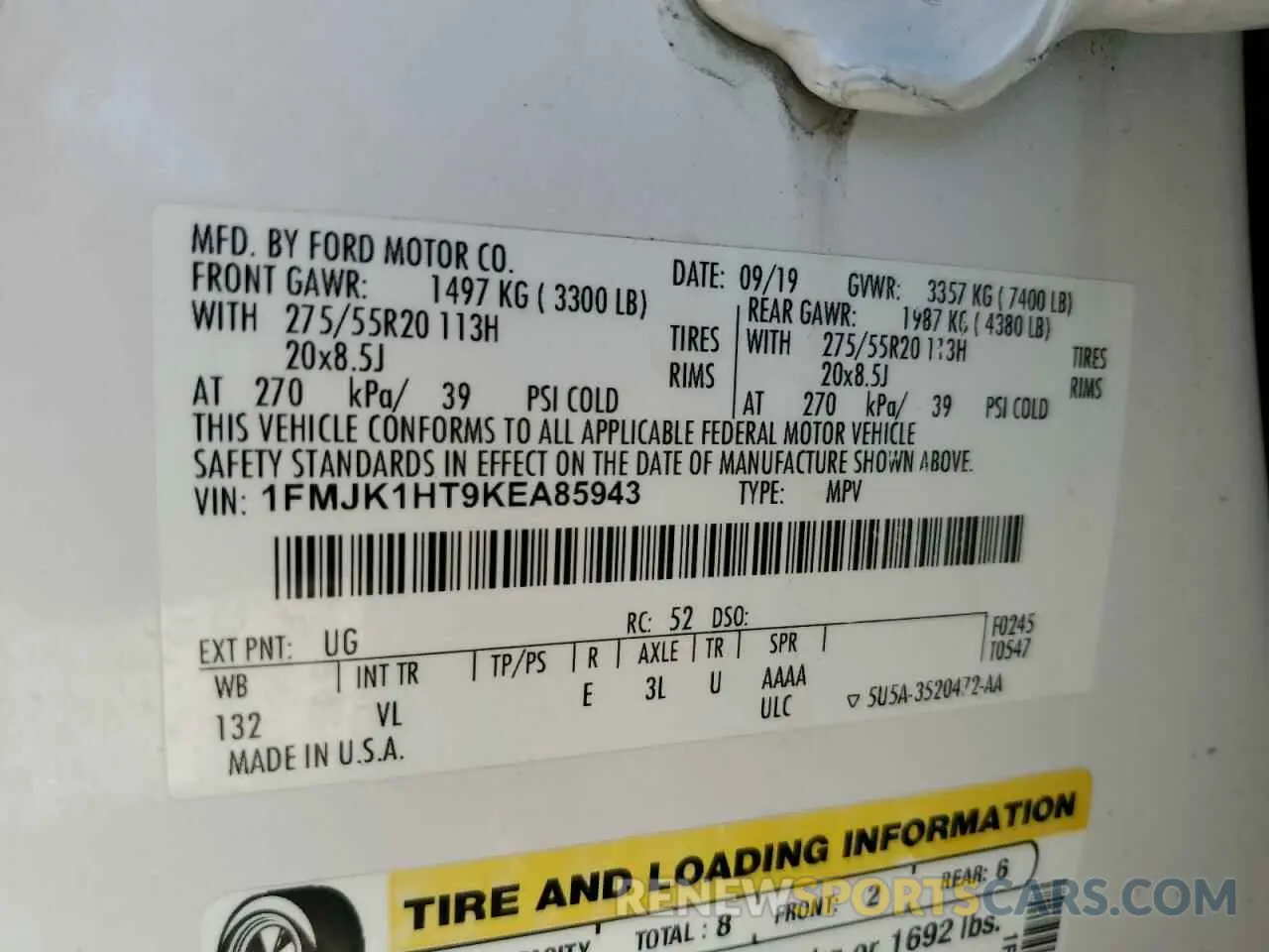 13 Photograph of a damaged car 1FMJK1HT9KEA85943 FORD EXPEDITION 2019