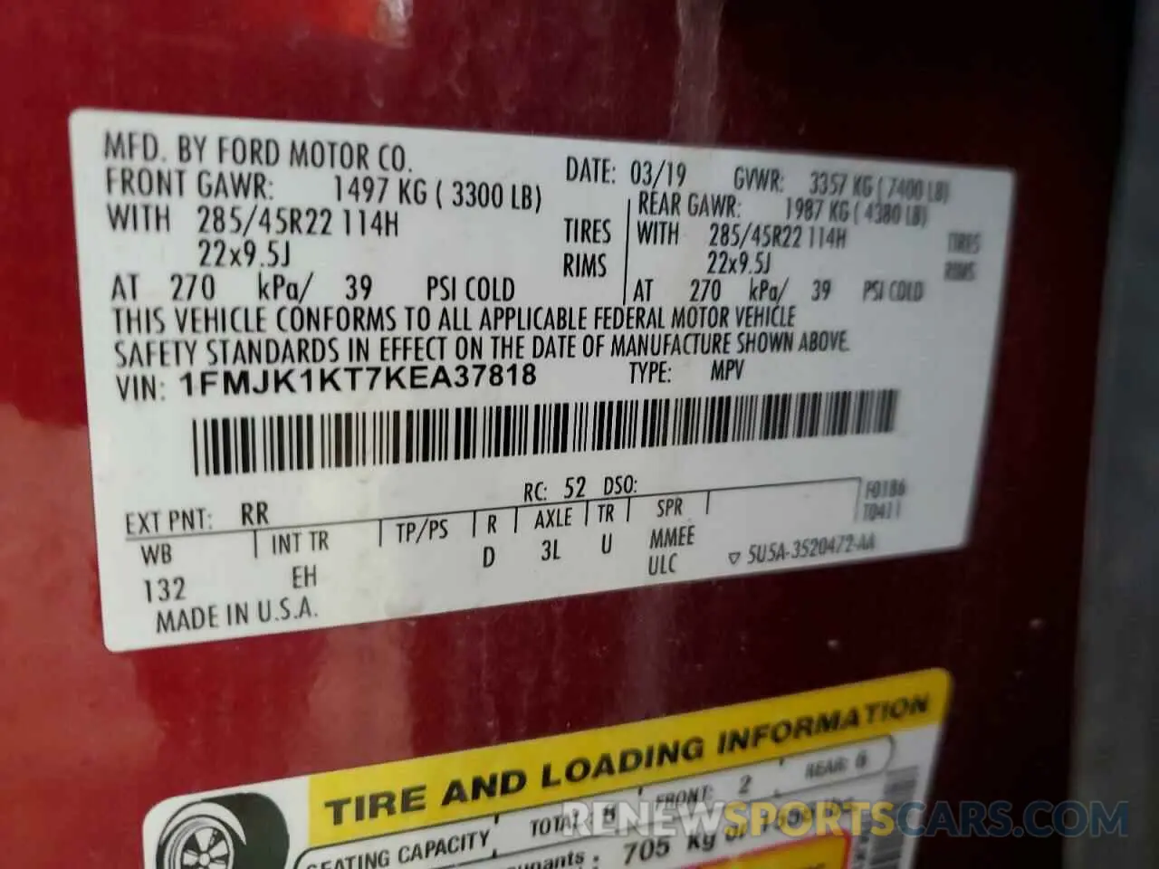 13 Photograph of a damaged car 1FMJK1KT7KEA37818 FORD EXPEDITION 2019